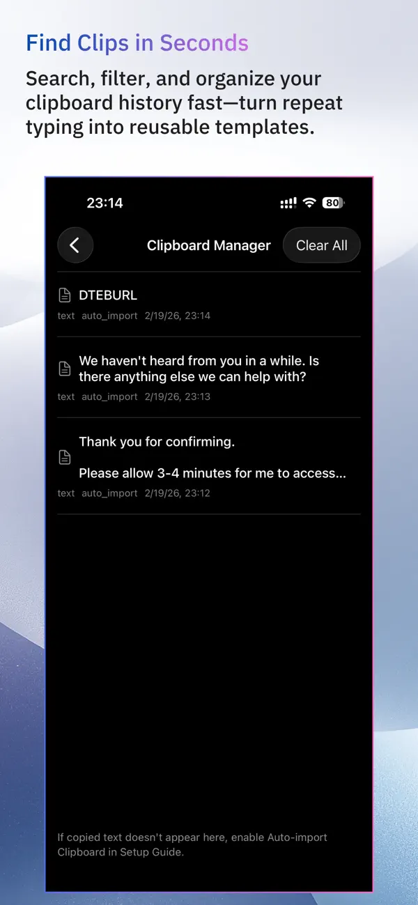 Clipboard Manager list in ClipNexus