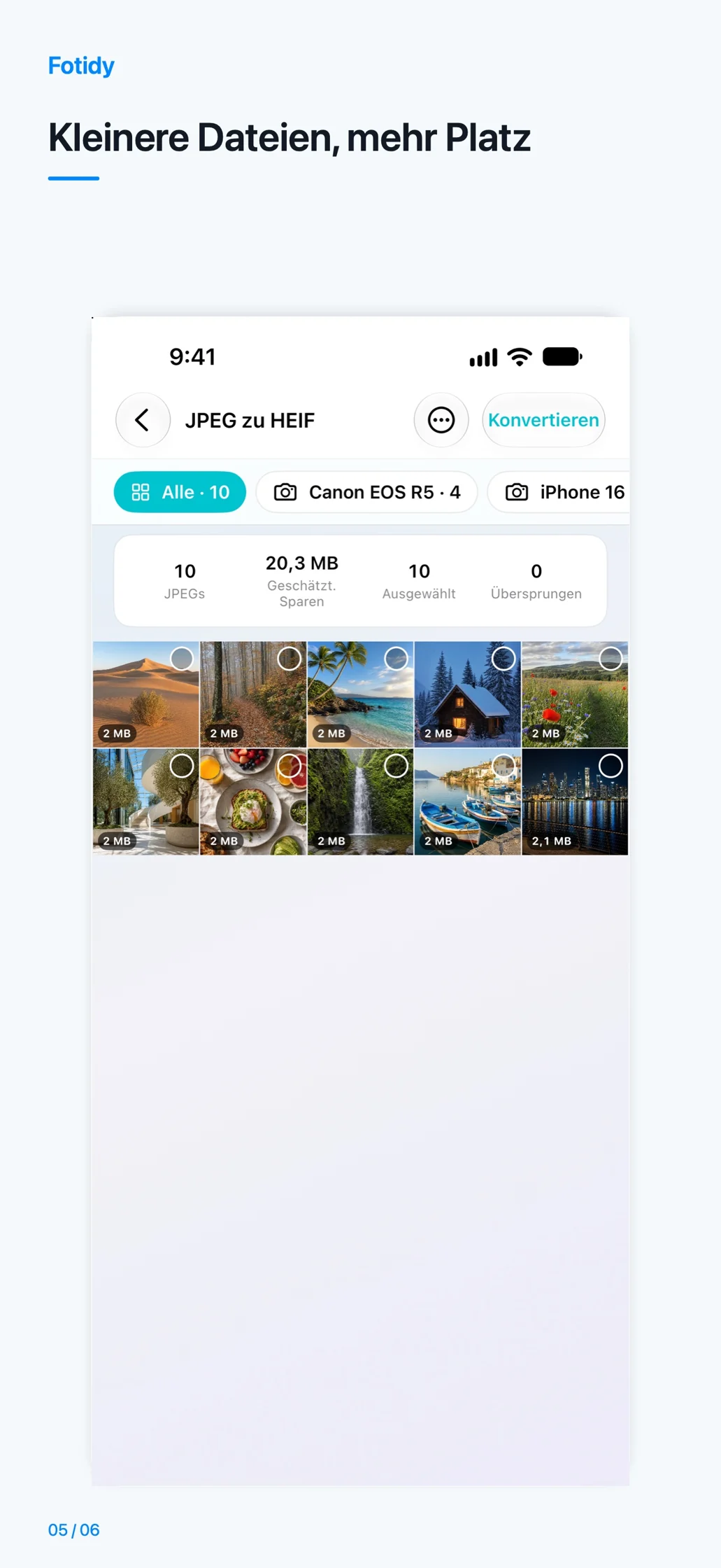 iPhone · Kleinere Dateien, mehr Platz