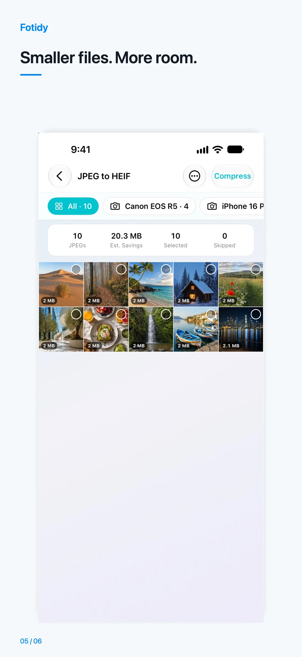 iPhone · Smaller files. More room.
