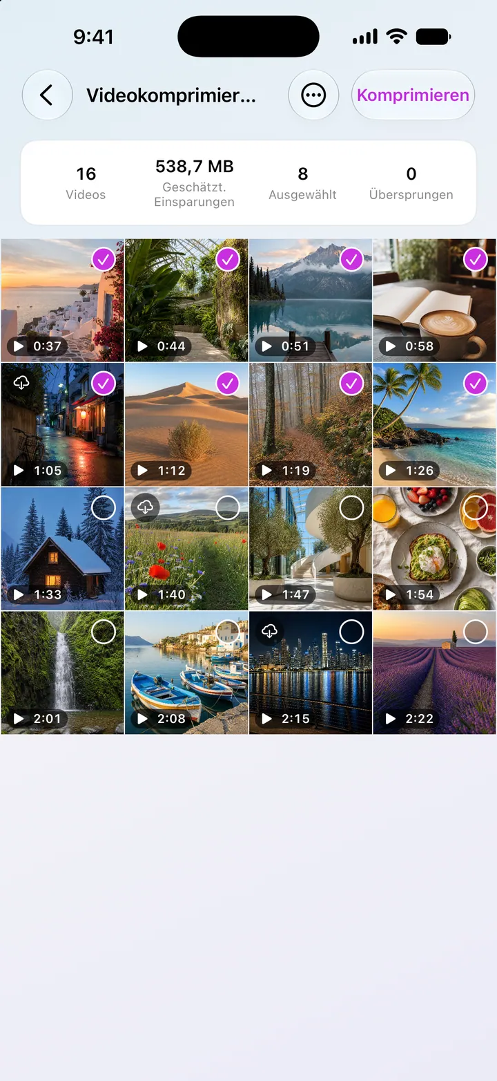Komprimiere geeignete Videos mit drei Qualitätsprofilen.