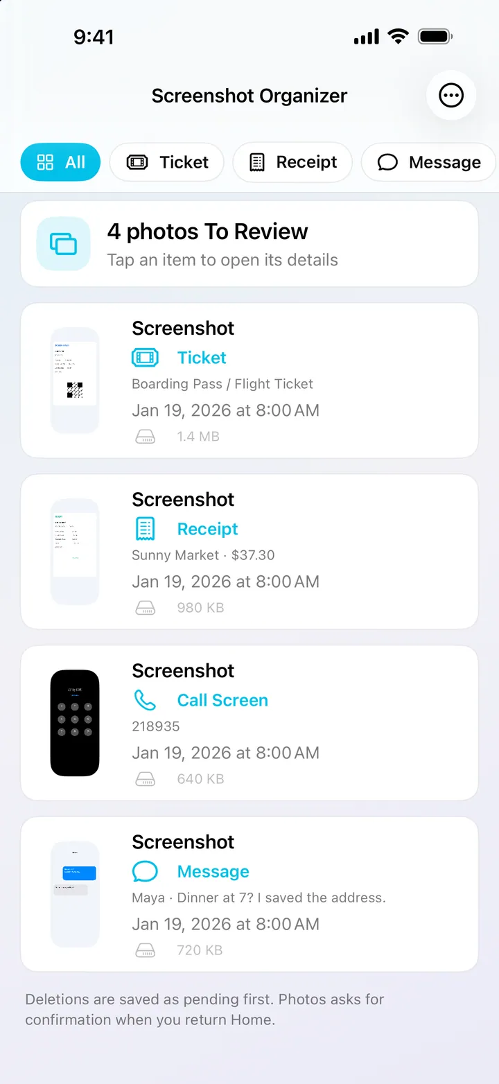 Recognize useful information inside screenshots on device