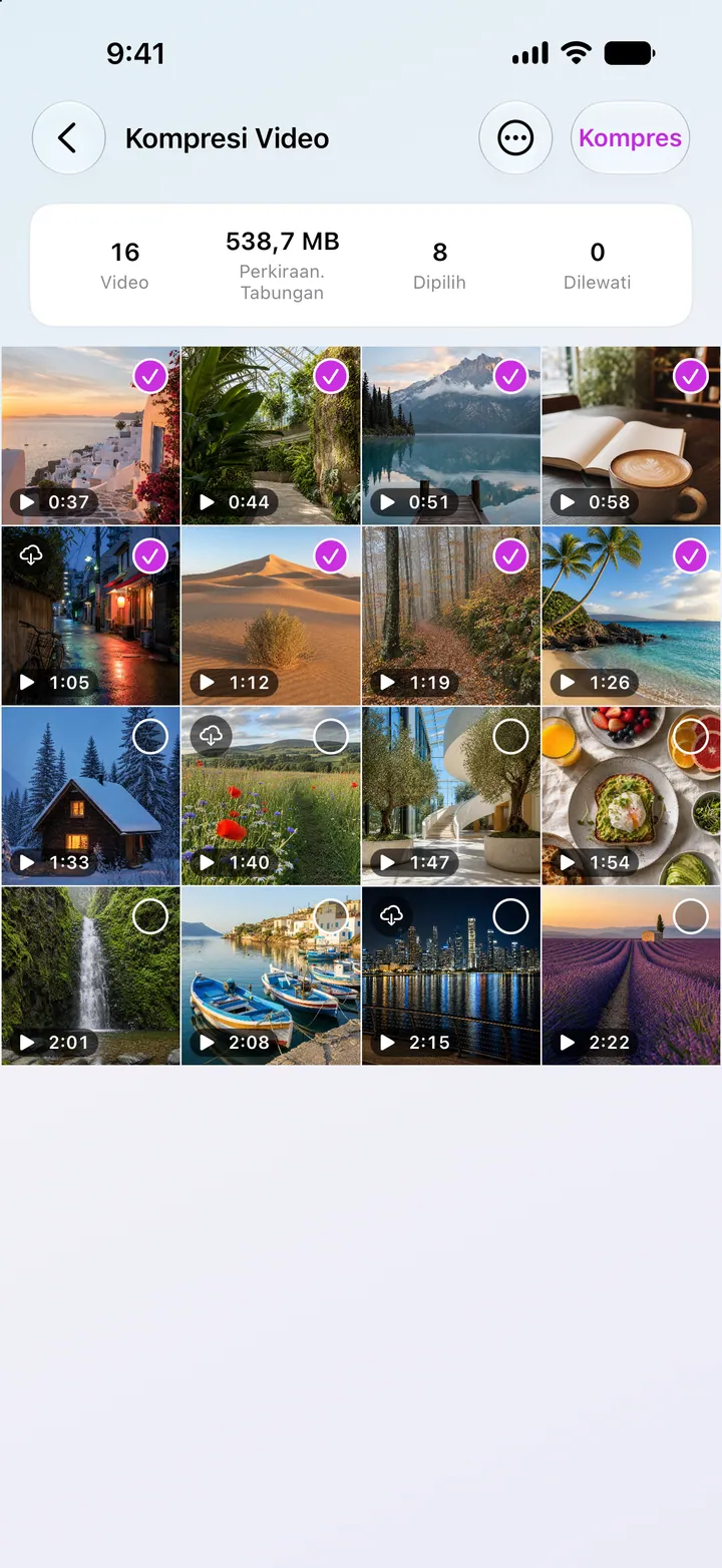 Kompres video yang memenuhi syarat dengan tiga profil kualitas.