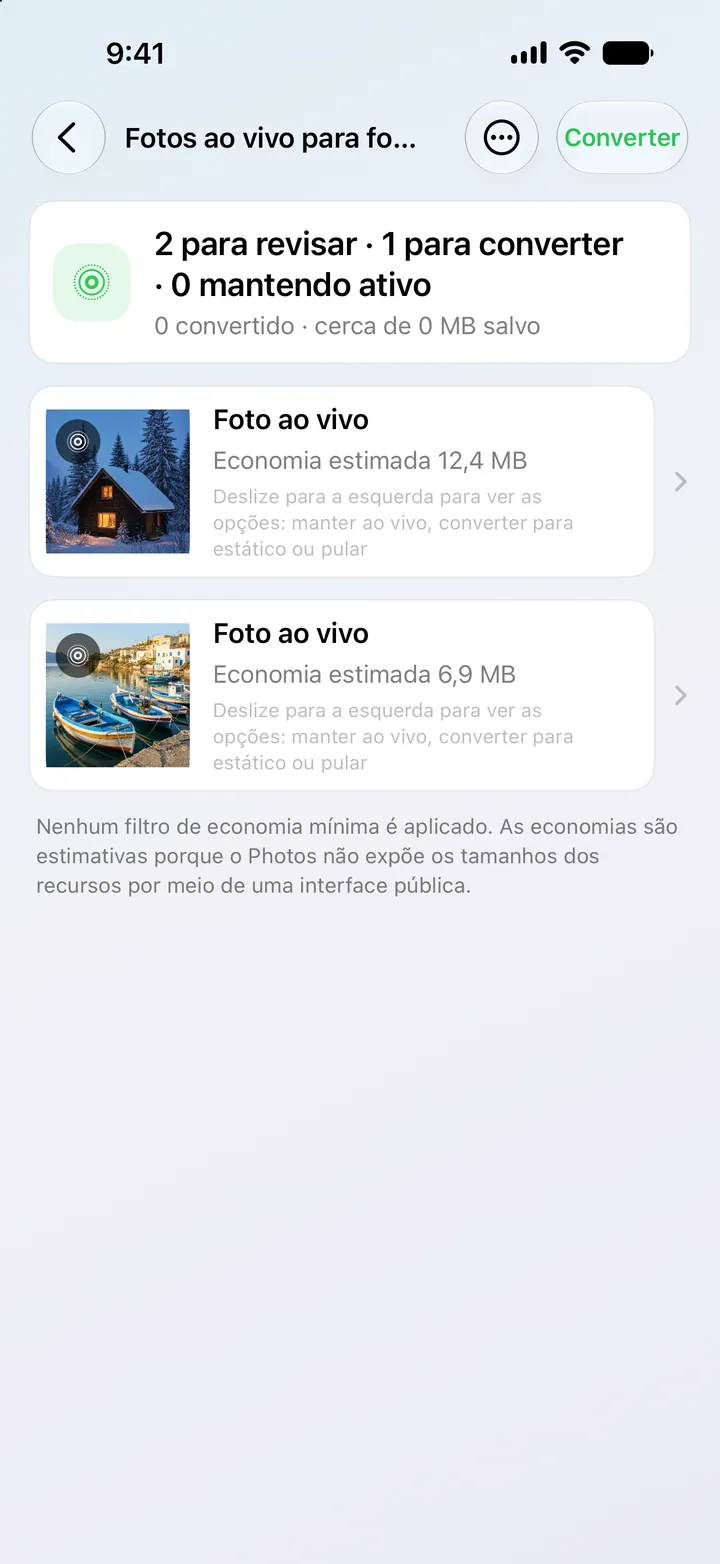 Conversão de Live Photo em foto estática