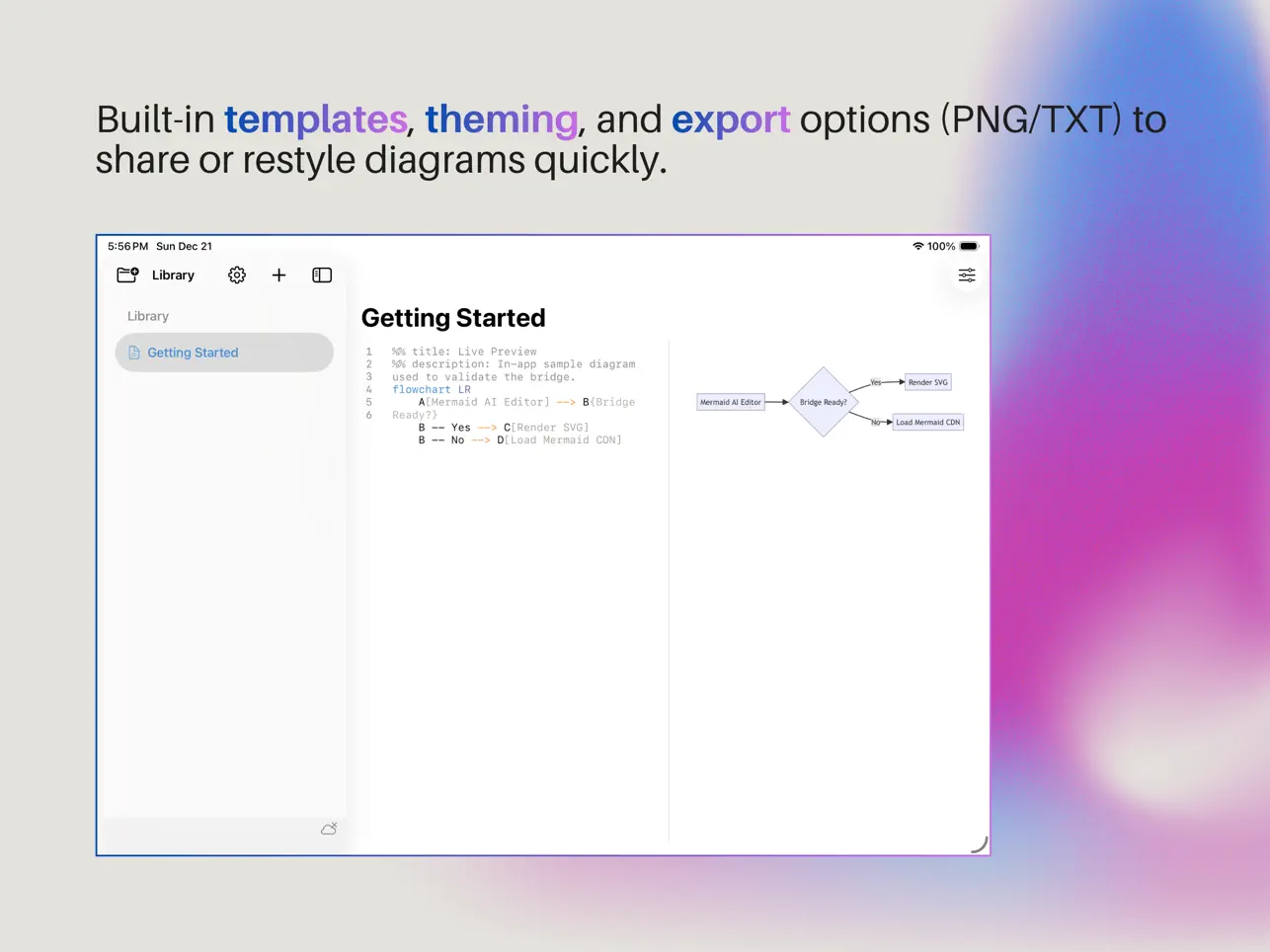 Diagram editing workspace in Mermind