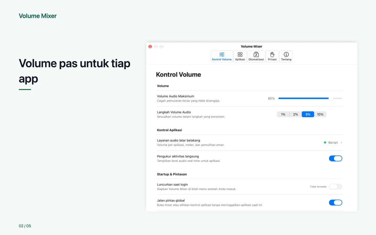 Mac · Volume pas untuk tiap app