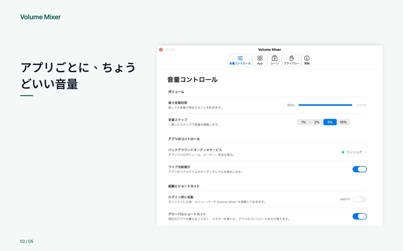 Mac · アプリごとに、ちょうどいい音量