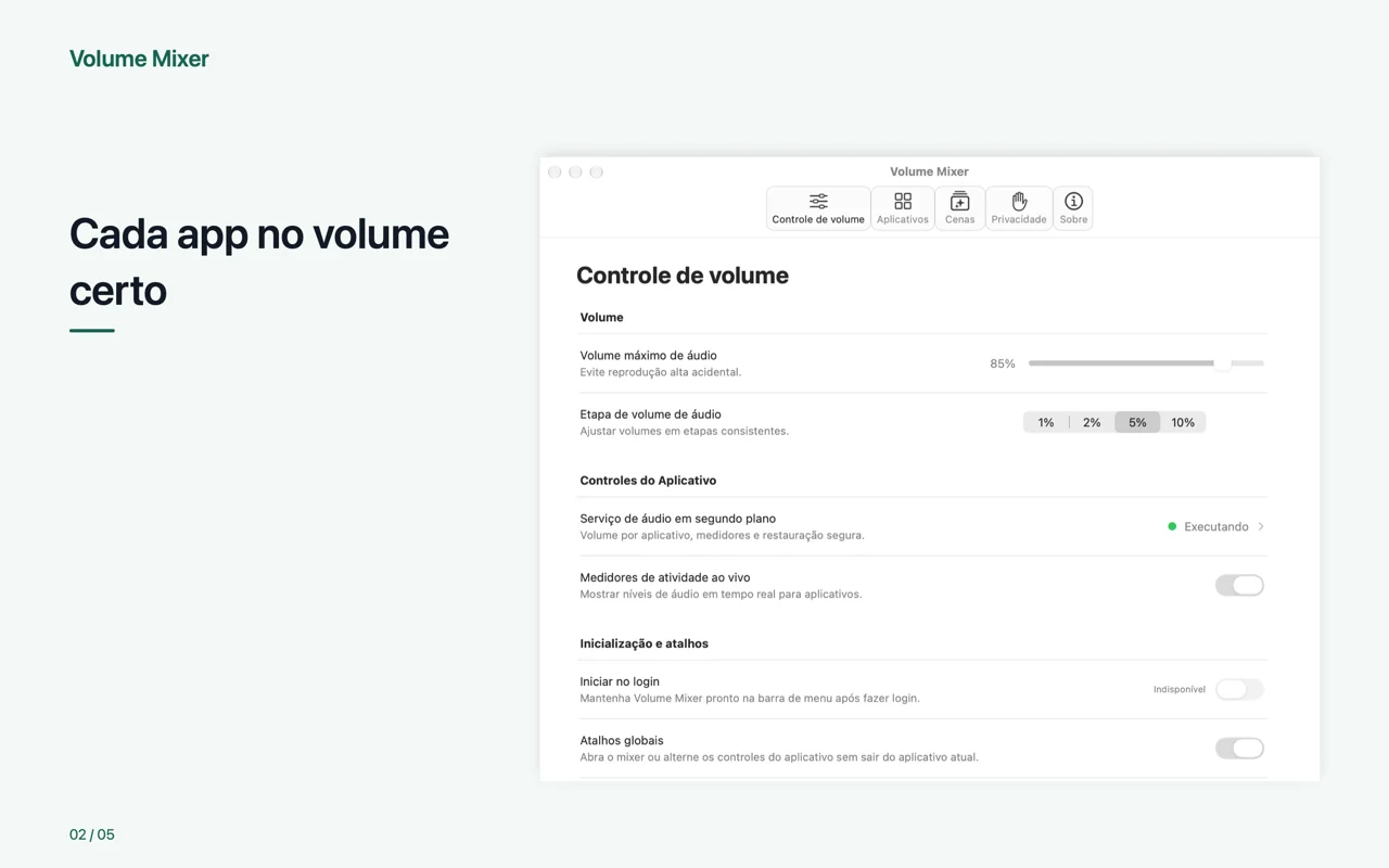 Mac · Cada app no volume certo